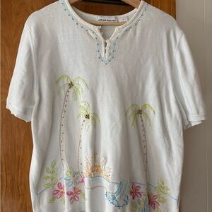 Alfred Dunner Cream Top with Blue Accents